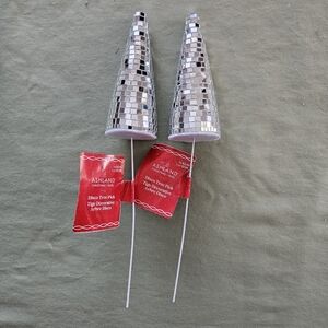 NEW Set of 2 Ashland Silver Disco Christmas Tree Decor Picks